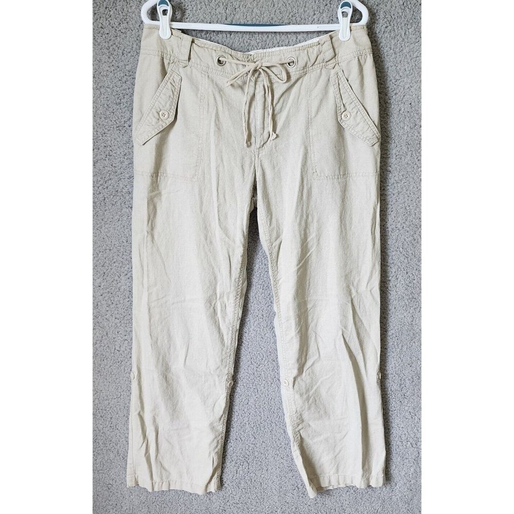 Lady Hathaway Womens Convertible Length Pants Beige Linen Blend Sz 12x32 (34x30)